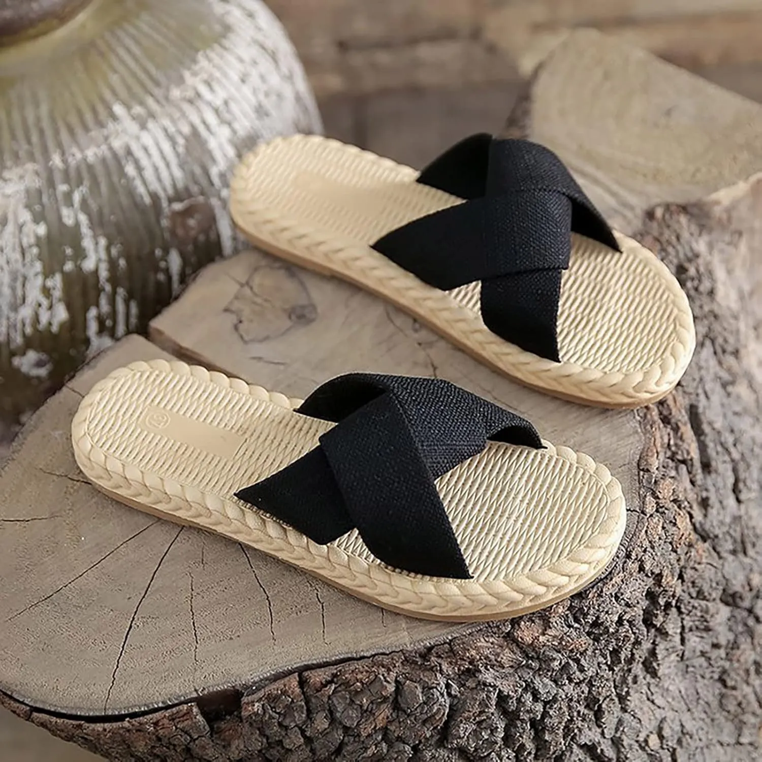 Slide Sandals for Women Women's Sandals Flat Sandal Womens Dressy Bohemian Open Toe with Elastic Casual