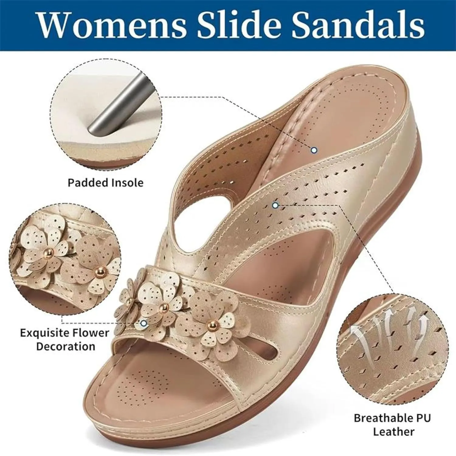 Slip On Dressy Summer Comfortable Slides Sandals Lightweight Memory Foam Platform Shoes Womens Casual Sandals