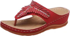 Smoneyful Women's Dressy Sandals Summer Comfortable Arch Support Flower Hollow Thong Clip Toe Lightweight Wedge Flip Flops Orthopedic Casual Walking Open Toe Beach Slipper Sandals