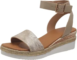 Smoneyful Womens Orthopedic Wedge Sandals Arch Support Open Toe Ankle Strap Platform Retro Casual Summer Walking Slippers Beach Dress Comfortable Slip On