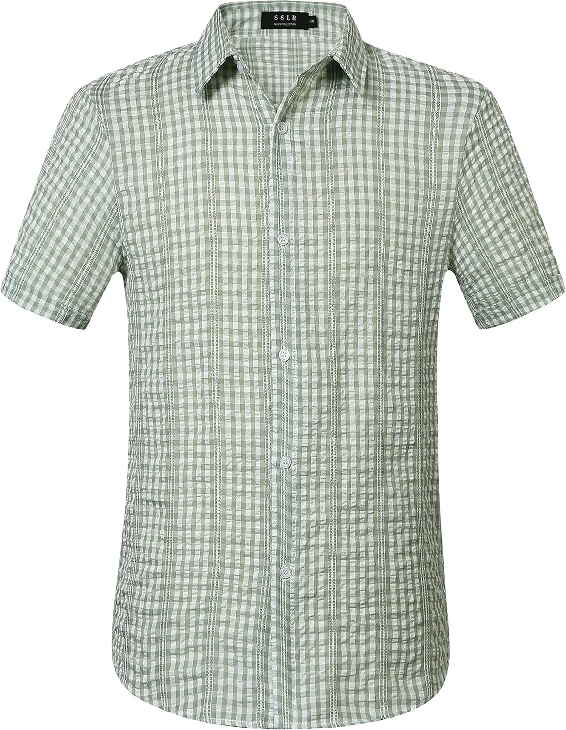 SSLR Mens Short Sleeve Button Down Shirts Casual Striped Plaid Shirts Dress Shirts for Men