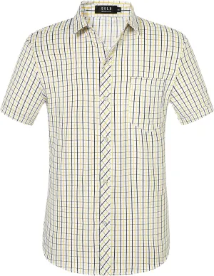 SSLR Mens Short Sleeve Button Down Shirts Casual Striped Plaid Shirts Dress Shirts for Men