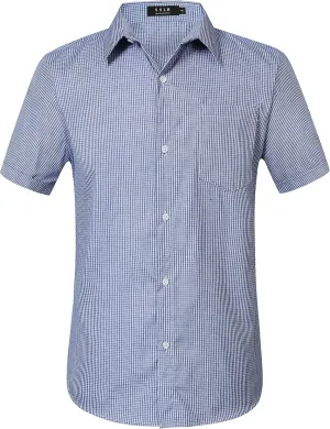 SSLR Mens Short Sleeve Button Down Shirts Casual Striped Plaid Shirts Dress Shirts for Men