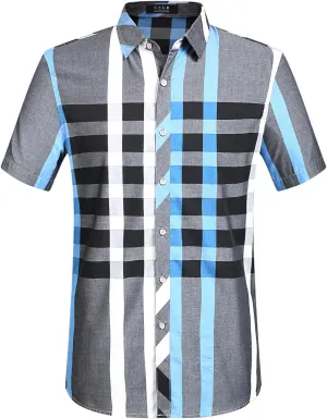 SSLR Mens Short Sleeve Button Down Shirts Casual Striped Plaid Shirts Dress Shirts for Men