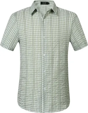SSLR Mens Short Sleeve Button Down Shirts Casual Striped Plaid Shirts Dress Shirts for Men