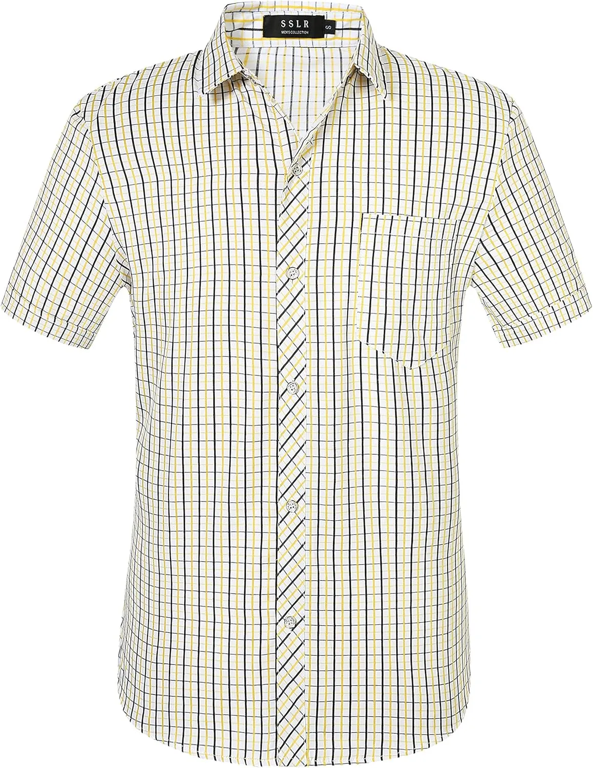 SSLR Mens Short Sleeve Button Down Shirts Casual Striped Plaid Shirts Dress Shirts for Men