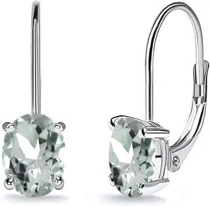 Sterling Silver Genuine or Synthetic Gemstone 7x5mm Oval Dainty Leverback Drop Earrings for Women