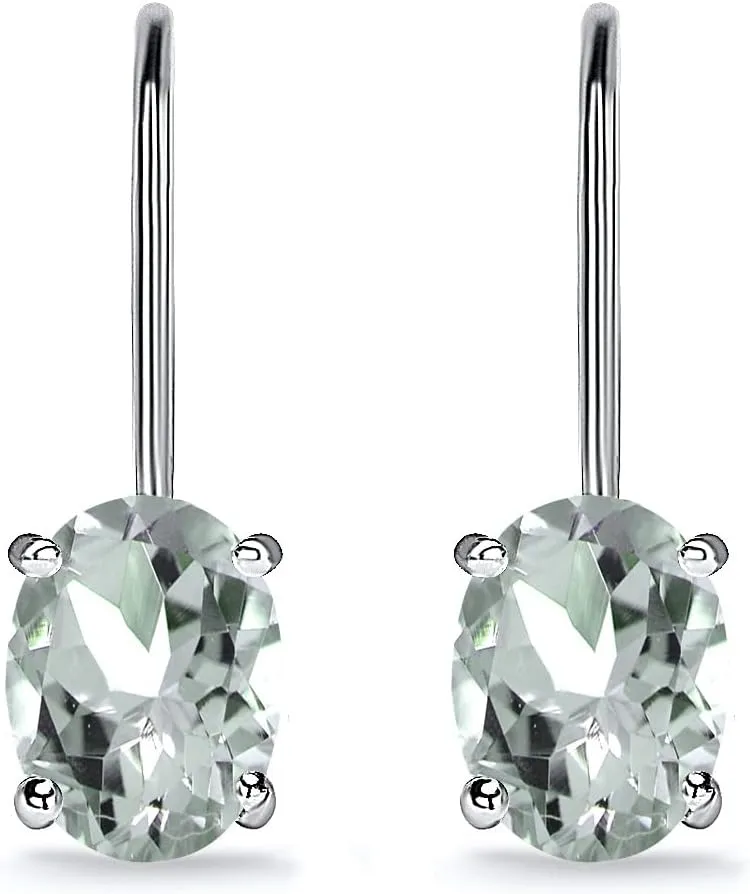 Sterling Silver Genuine or Synthetic Gemstone 7x5mm Oval Dainty Leverback Drop Earrings for Women