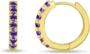 Sterling Silver Tiny Small 15mm Prong-set Genuine or Synthetic Gemstone Round Small Huggie Hoop Earrings for Women
