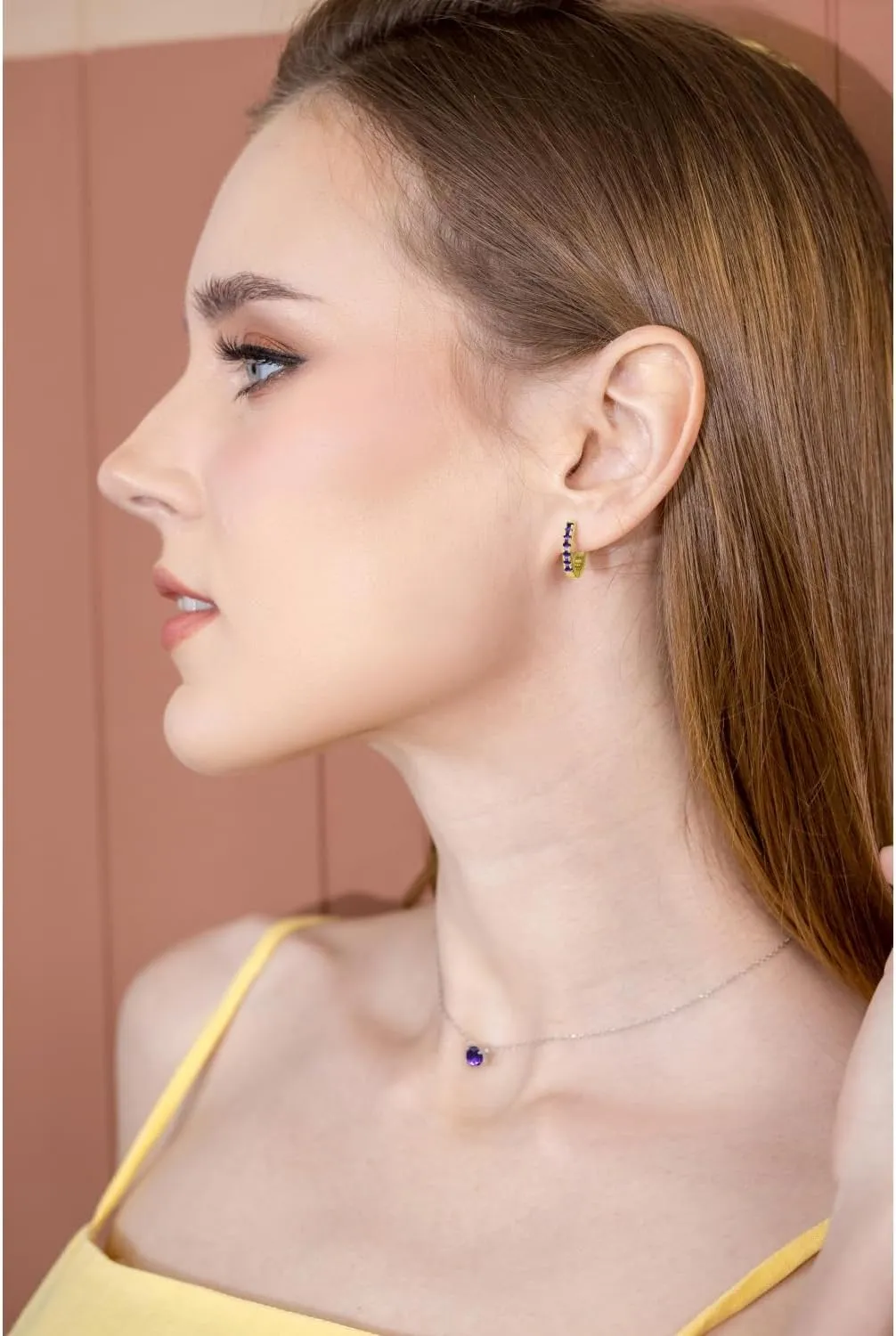 Sterling Silver Tiny Small 15mm Prong-set Genuine or Synthetic Gemstone Round Small Huggie Hoop Earrings for Women