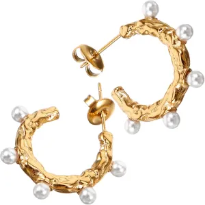 Stylish Female Earring Jewelry 18k Gold Plated Geometric Earrings Durable Pearl