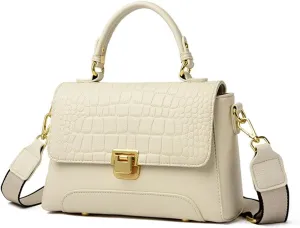 Stylish White Leather Satchel Handbag for Women | Flap Purse | Top Handle Crossbody Tote | Versatile Shoulder Bag