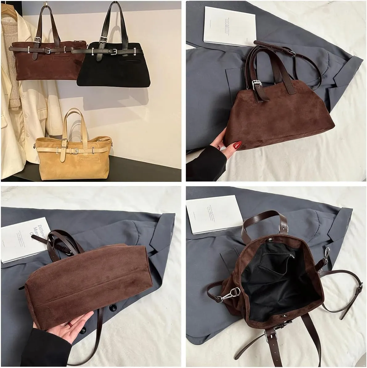 Suede Purses Y2k Belt Shoulder Purses Designer Handbags Women Fall Vintage 2000s Suede Bag Satchel Trendy