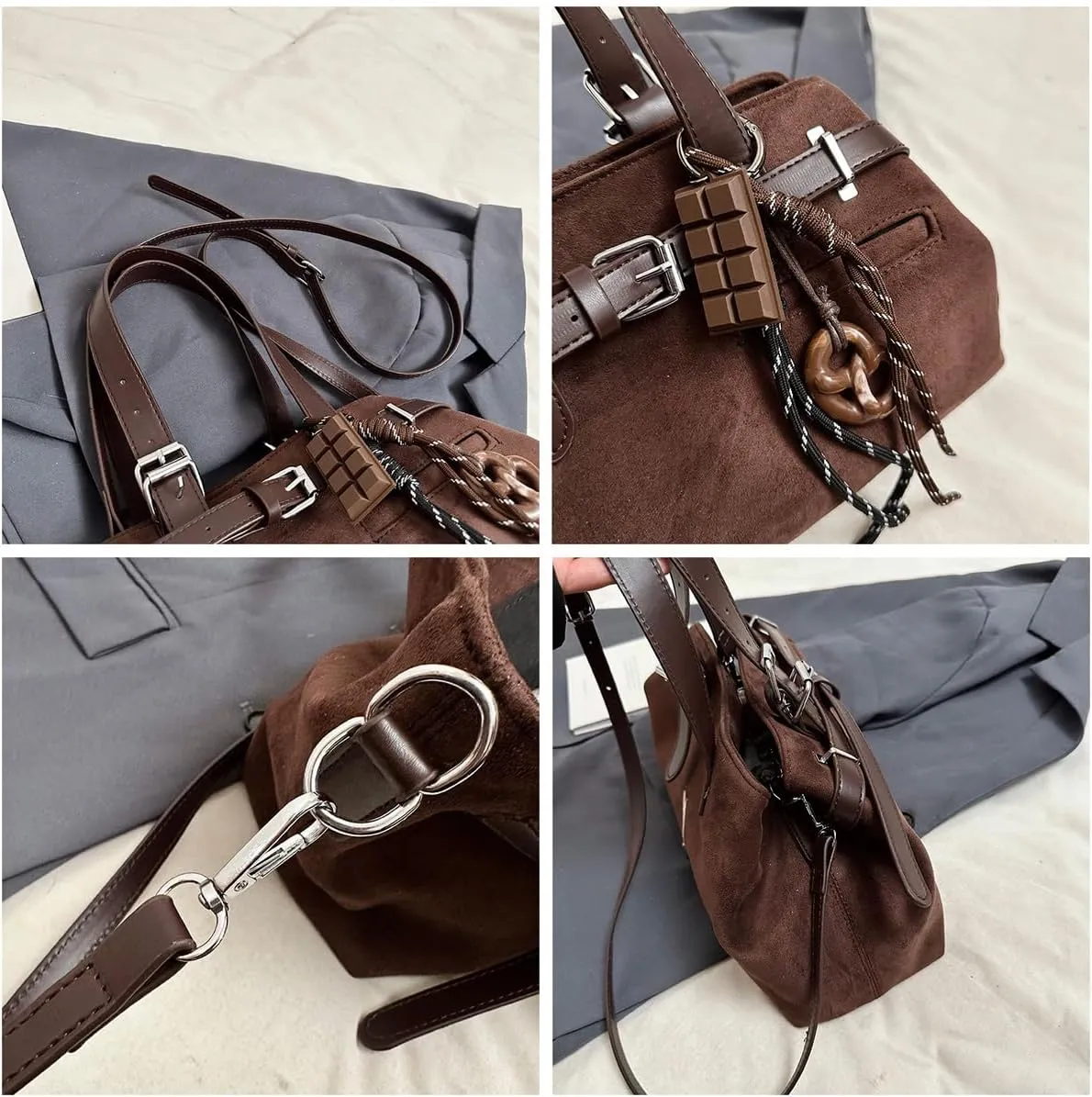 Suede Purses Y2k Belt Shoulder Purses Designer Handbags Women Fall Vintage 2000s Suede Bag Satchel Trendy