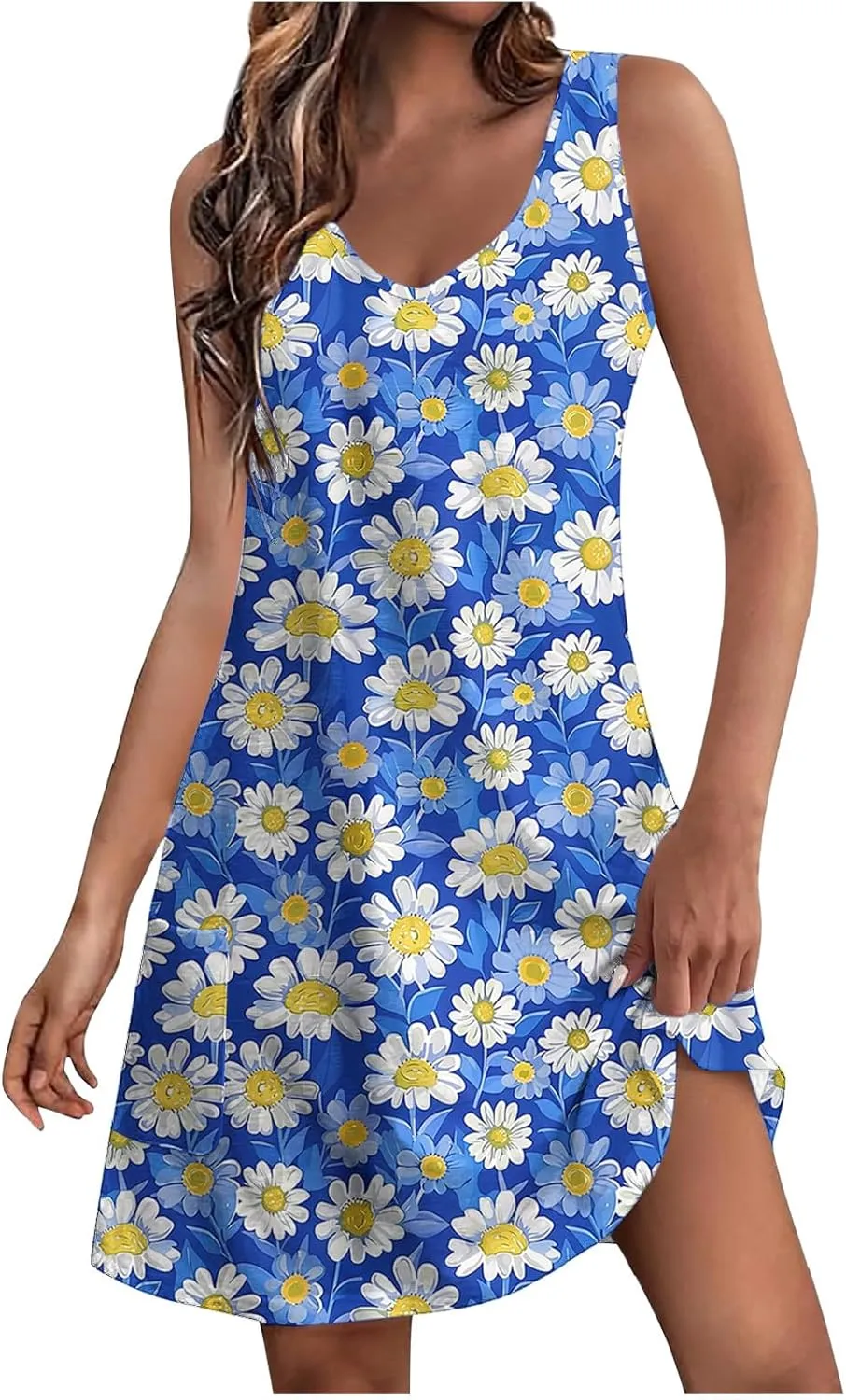 Summer Beach Dresses for Women 2025 Trendy Sleeveless v Neck Flowy Mini Aline Dress Boho Floral Tshirt Tank Sundress