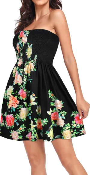 Summer Dress for Women Beach Boho Strapless Cover Ups Off Shoulder Floral Sundresses