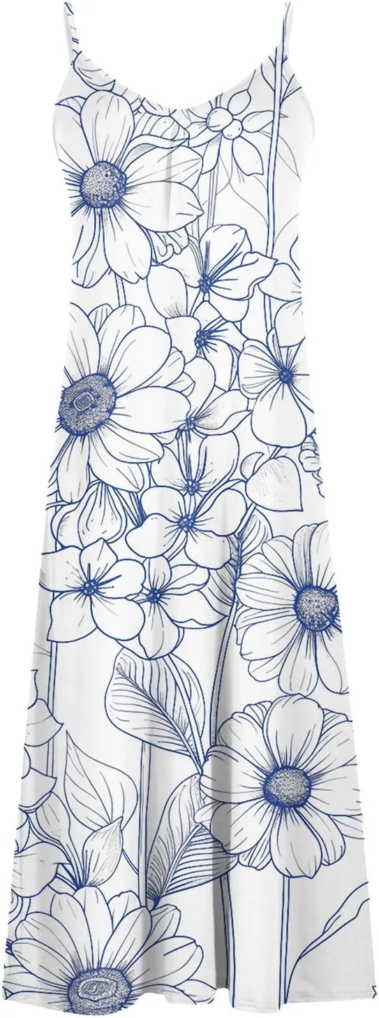 Summer Dresses for Women 2025 Beach Vacation Sexy Spaghetti Strap v Neck Sun Dress Flowy Maxi Long Sundresses Trendy