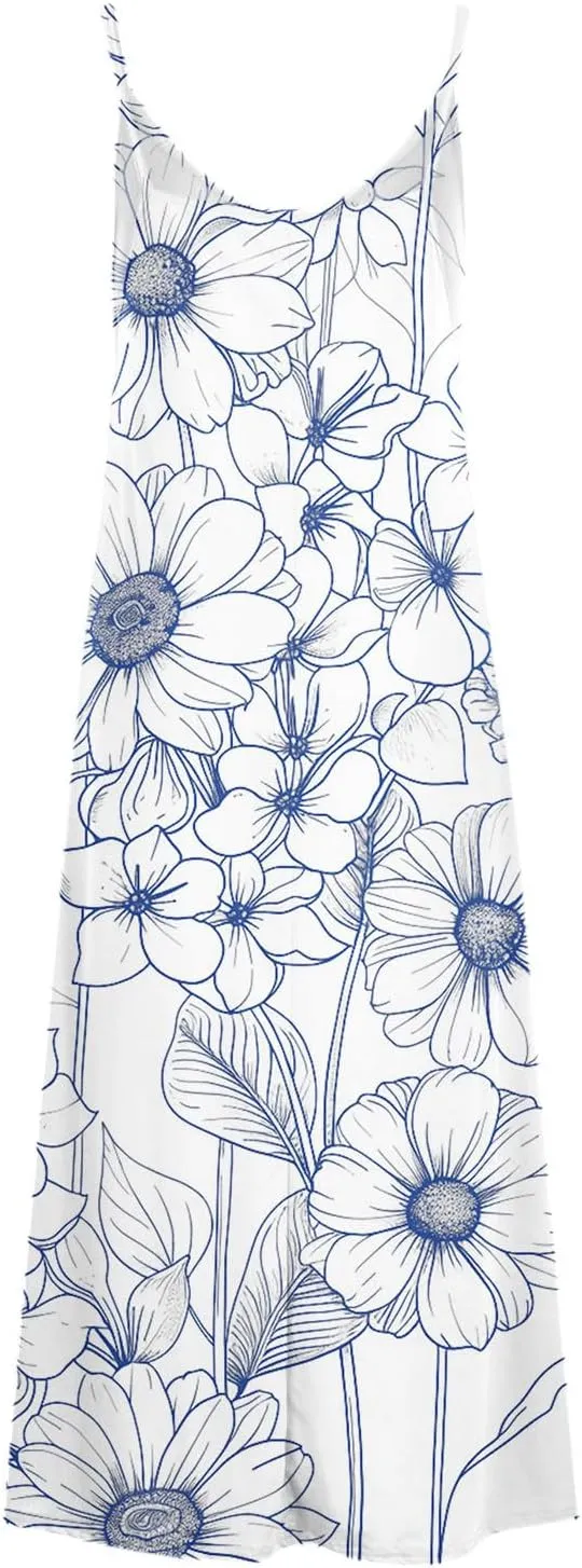 Summer Dresses for Women 2025 Beach Vacation Sexy Spaghetti Strap v Neck Sun Dress Flowy Maxi Long Sundresses Trendy