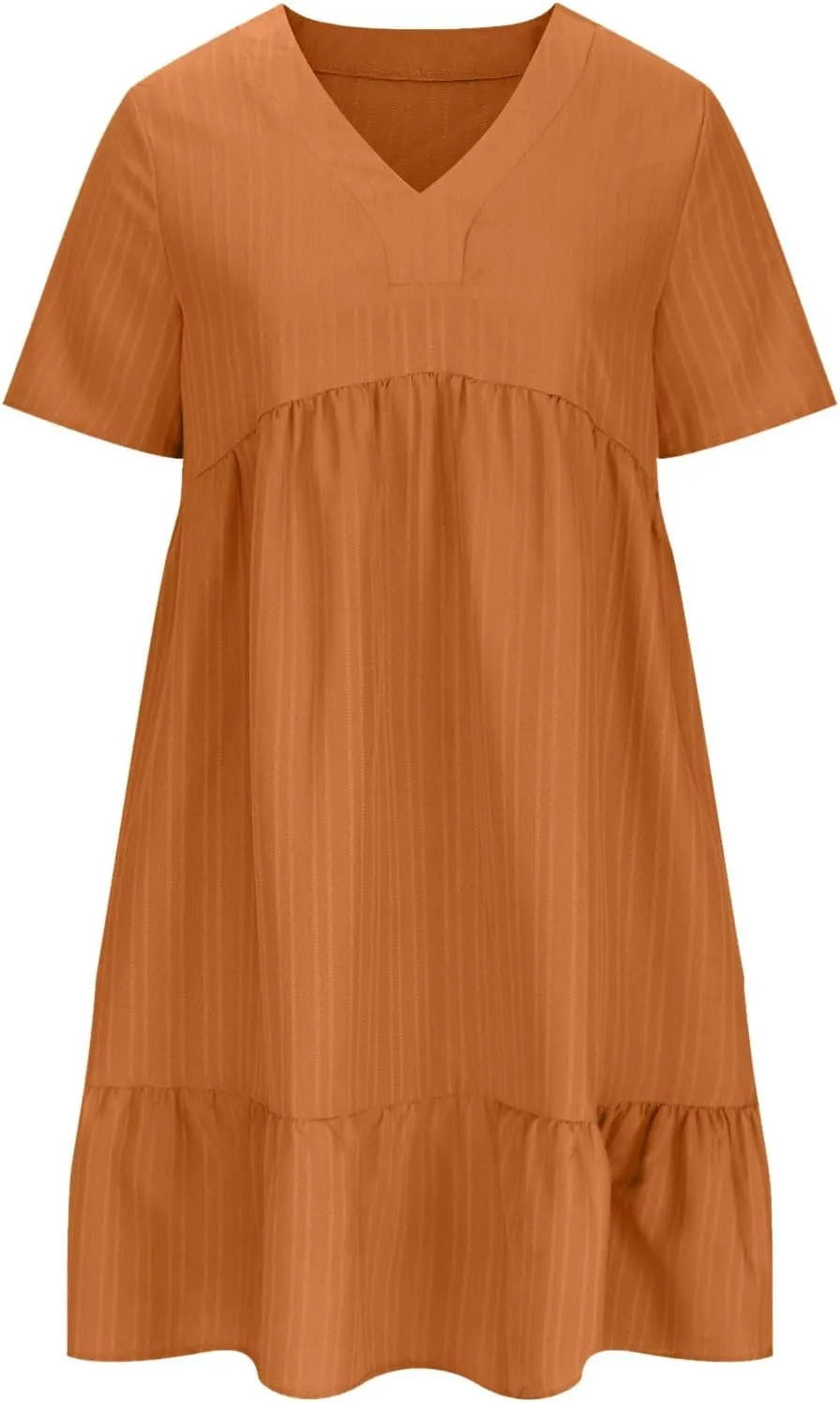 Summer Dresses for Women 2025 Vacation Short Sleeve v Neck Mini T Shirt Dress Pleated Ruffle Flowy Beach Sundresses