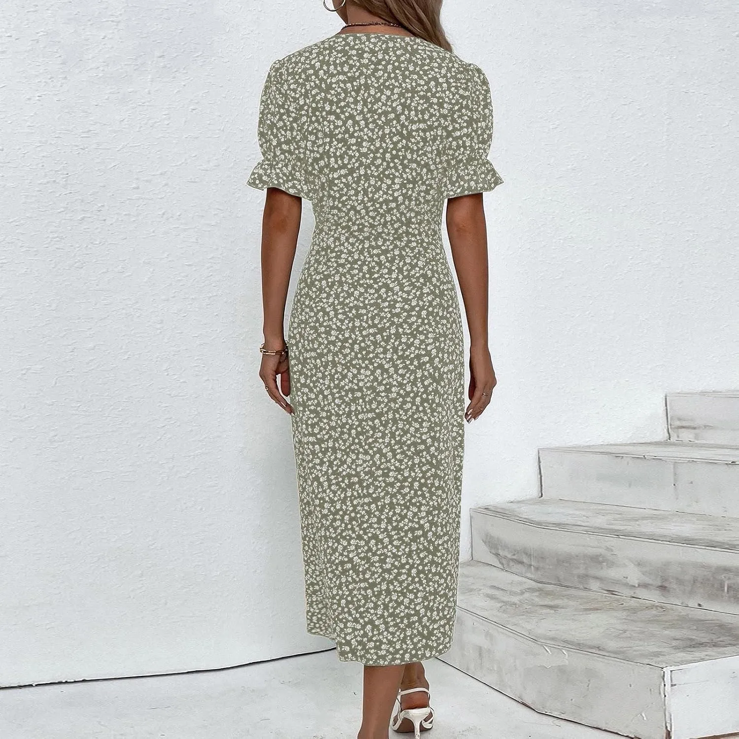 Summer Dresses Women Puff Sleeve Wrap Midi Dresses for Women Summer Womens Dresses Casual