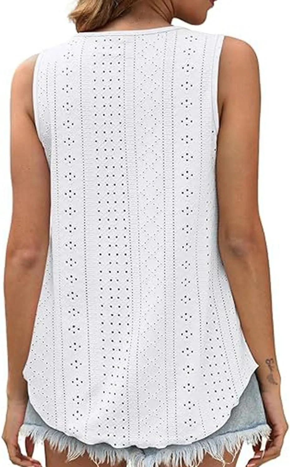 Summer Flowy Tank Tops for Women Sleeveless Scoop Neck Eyelet Shirts Loose Fit Casual Blouse Comfy Breathable Tunics