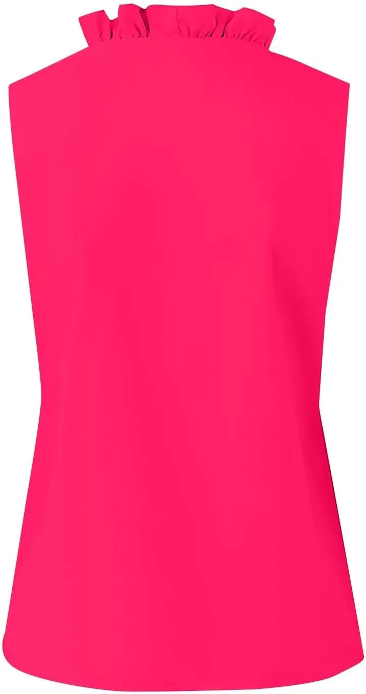 Summer Sleeveless Shirts Women Elegant Ruffle Front Vneck Business Casual Work Tank Tops Stylish Beach Hippie Blouses