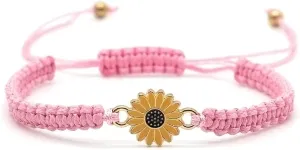Sunflower Bracelets Adjustable Boho Sunflower Daisy Charm Bracelets Handmade Braided Rope Friendship Matching Bracelets Promise Bracelets for Couples Women