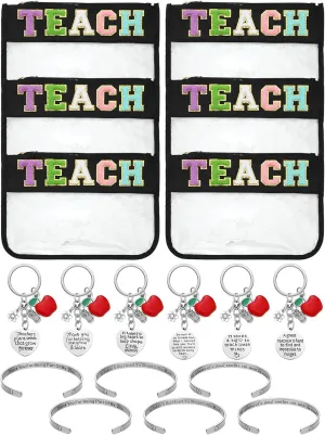 Supervitae 18 Pcs Teacher Appreciation Gifts Bulk Teacher's Day Chenille Letter Makeup Bags Keychain Bracelet Thank You Graduation Gifts Toiletry Storage Cosmetic Bag for Women Retirement Birthday