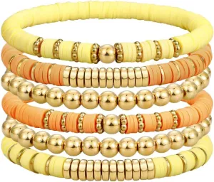 Surfer Heishi Clay Bead Bracelets for Women Pink Bohemian Stackable Stretch Beaded Bracelets Set Polymer Clay Bracelets Friendship Bracelets Preppy Bracelets Boho Summer Beach Jewelry for Women