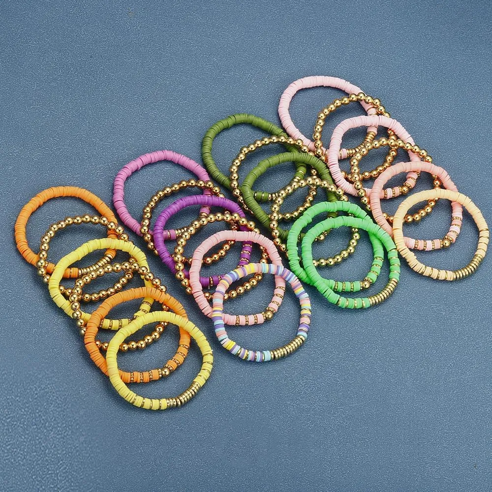 Surfer Heishi Clay Bead Bracelets for Women Pink Bohemian Stackable Stretch Beaded Bracelets Set Polymer Clay Bracelets Friendship Bracelets Preppy Bracelets Boho Summer Beach Jewelry for Women