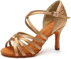 SWDZM Women's Latin Dance Shoes Open-Toe Silk Salsa Tango Ballroom Professional Practice Performance Dance Shoes USWH1213 1217