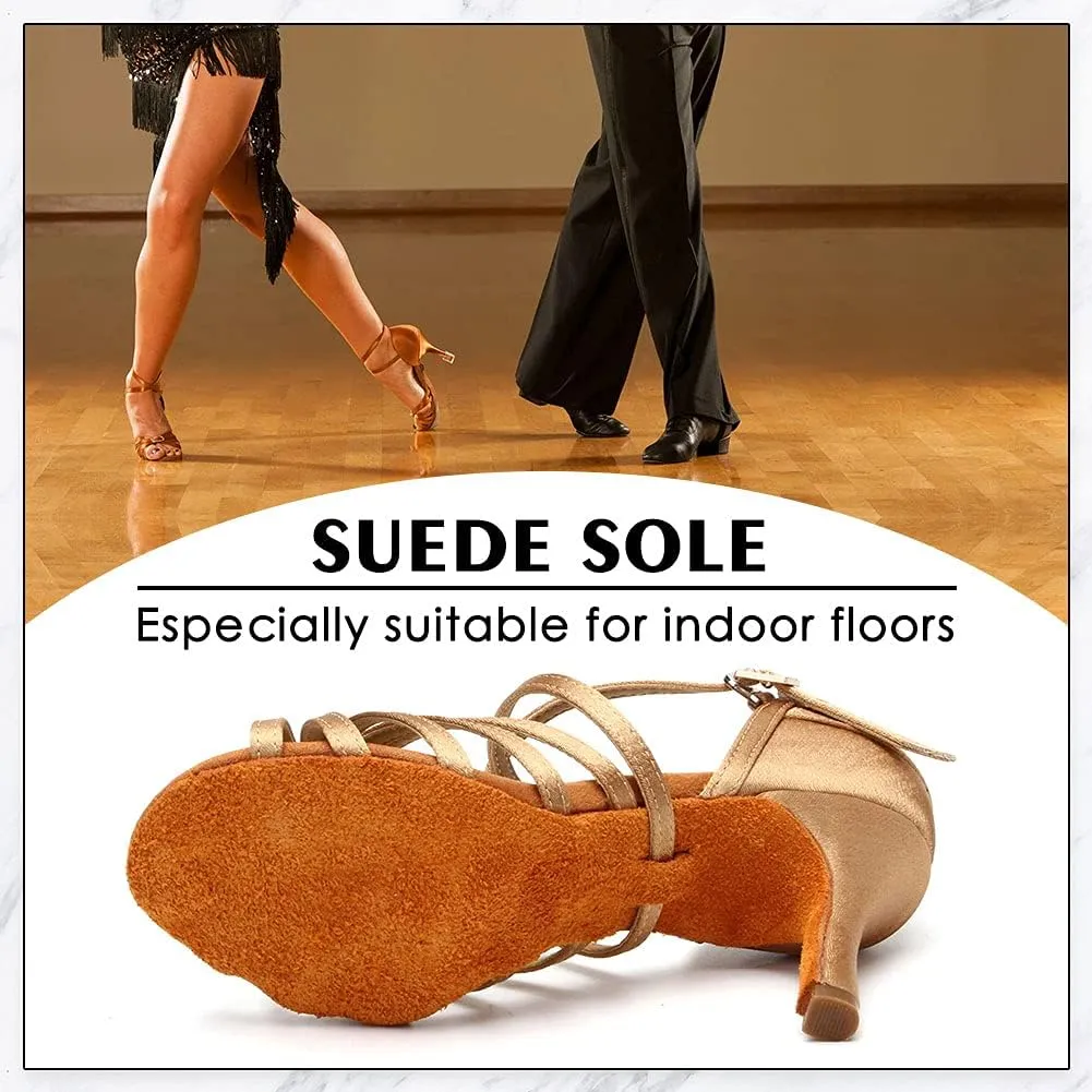 SWDZM Women's Latin Dance Shoes Open-Toe Silk Salsa Tango Ballroom Professional Practice Performance Dance Shoes USWH1213 1217