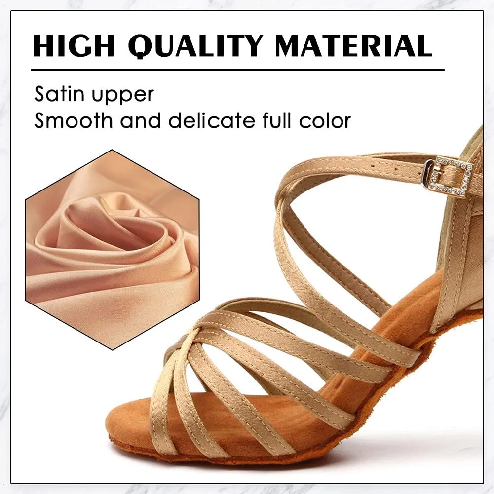 SWDZM Women's Latin Dance Shoes Open-Toe Silk Salsa Tango Ballroom Professional Practice Performance Dance Shoes USWH1213 1217