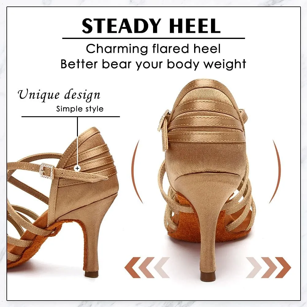 SWDZM Women's Latin Dance Shoes Open-Toe Silk Salsa Tango Ballroom Professional Practice Performance Dance Shoes USWH1213 1217