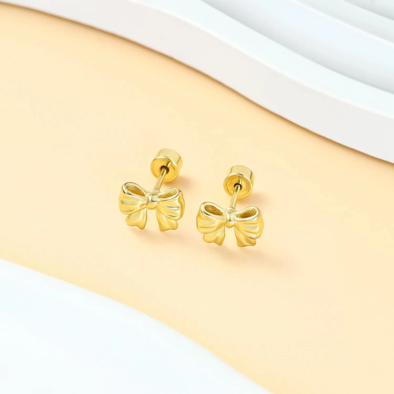 Sweetkiki Flat Back Earrings, Star Bow Evil Eye Stud Earrings in 14K Gold Plated Hypoallergenic | Cartilage Earring | Tragus Helix Piercing Jewelry | Threadless Push in Flatback Nap Earrings for Women