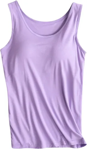 Tank Top with Built in Bra for Women,Camisole Tops for Women Plus Size,Summer Casual Padded Yoga Shirt Undershirt