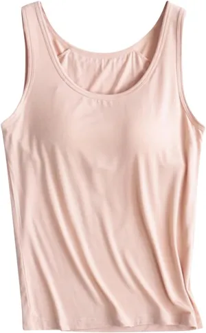 Tank Top with Built in Bra for Women,Camisole Tops for Women Plus Size,Summer Casual Padded Yoga Shirt Undershirt