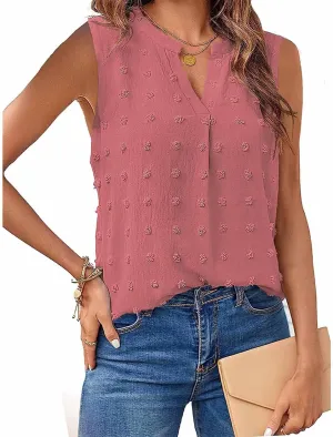 Tank Tops for Women 2024 V Neck Swiss Dot Dressy Casual Shirt Summer Sleeveless Blouse Solid Basic Vest Camisole