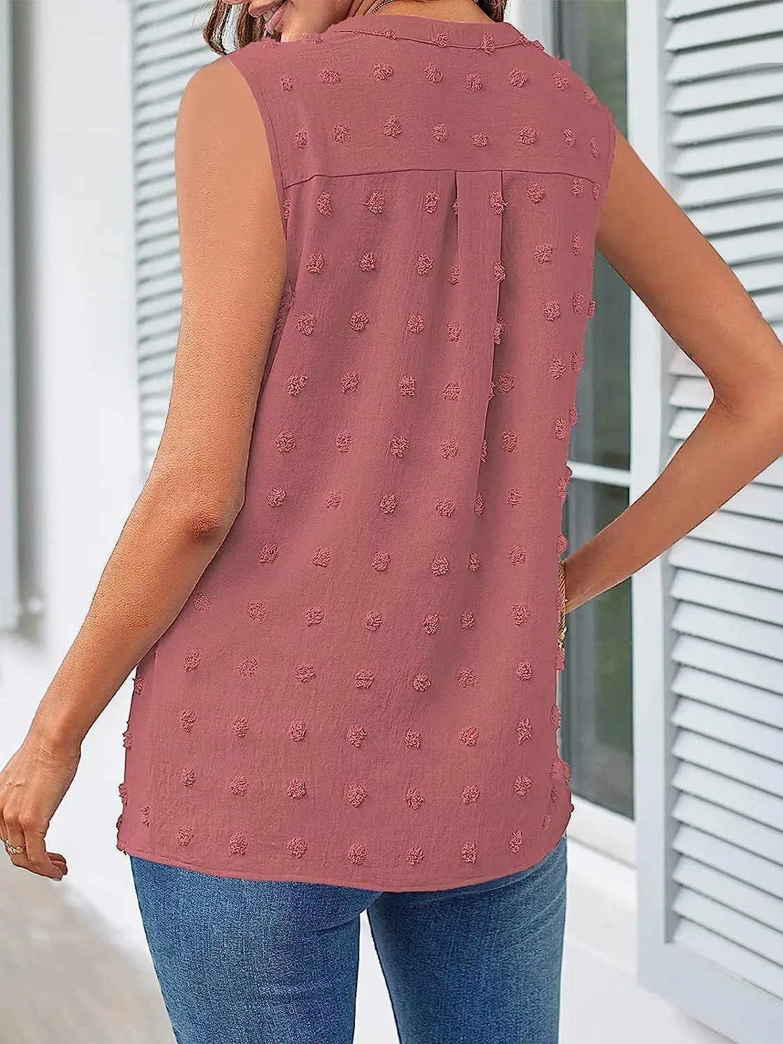 Tank Tops for Women 2024 V Neck Swiss Dot Dressy Casual Shirt Summer Sleeveless Blouse Solid Basic Vest Camisole