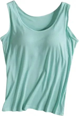 Tank Tops with Built in Bra Women Modal Padded Yoga Camisole Shelf Bras Plus Size Basic Racerback Workout Undershirt