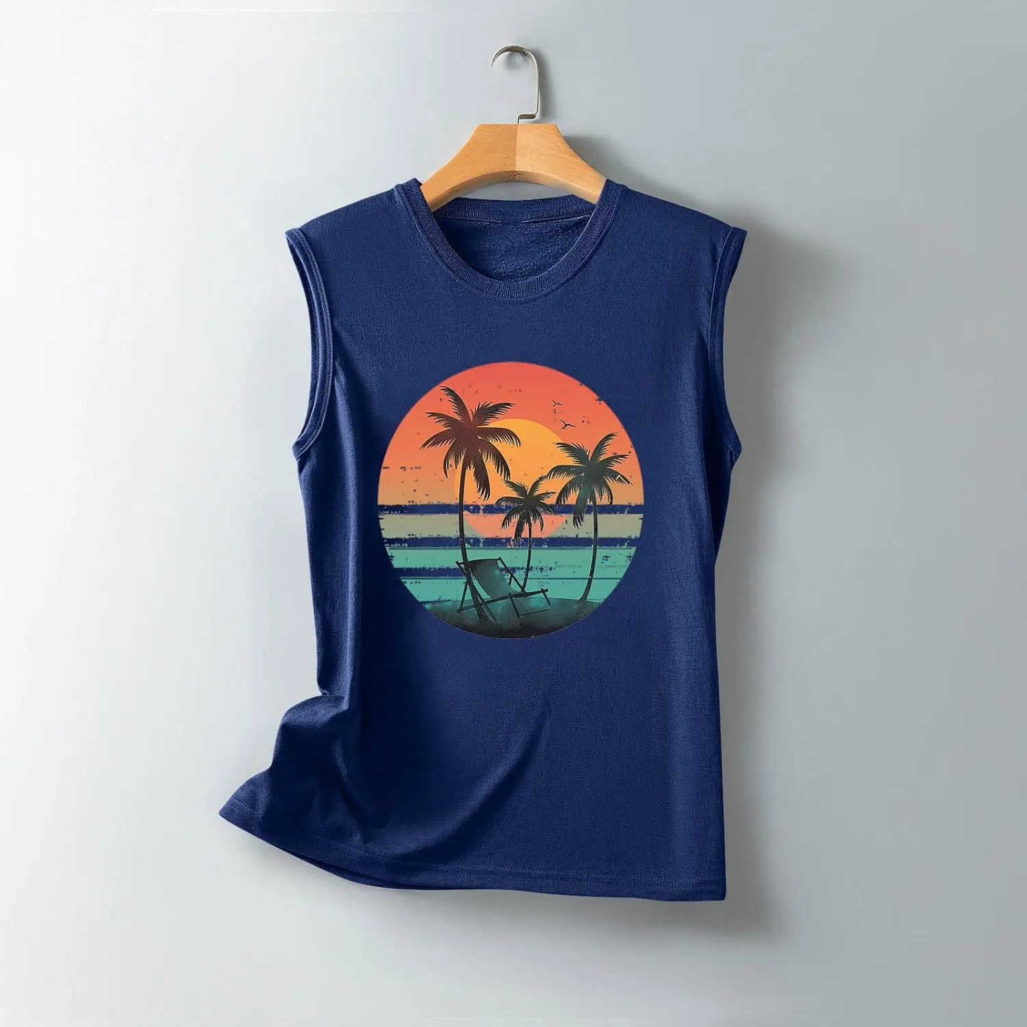 Tank Tops Women Hawaiian Sunset Beach Coconut Tree Graphic Tank Tops Summer Casual Tanks Vest Vintage Tank Cami Top