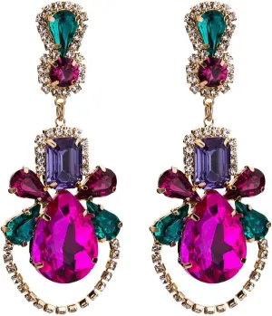 Teardrop Cluster Earrings, Colorful Teardrop Chandelier Dangle Earrings for Women, Bohemian Teardrops Rectangle Earring, Sparkling Multicolor Teardrops Geometric Stud Earring Boho Jewelry