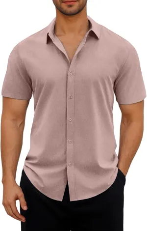 Tee Shirts for Men Button Down Solid Short Sleeve Shirt Summer Collar Business Casual Shirts Clothes Outfits 2025