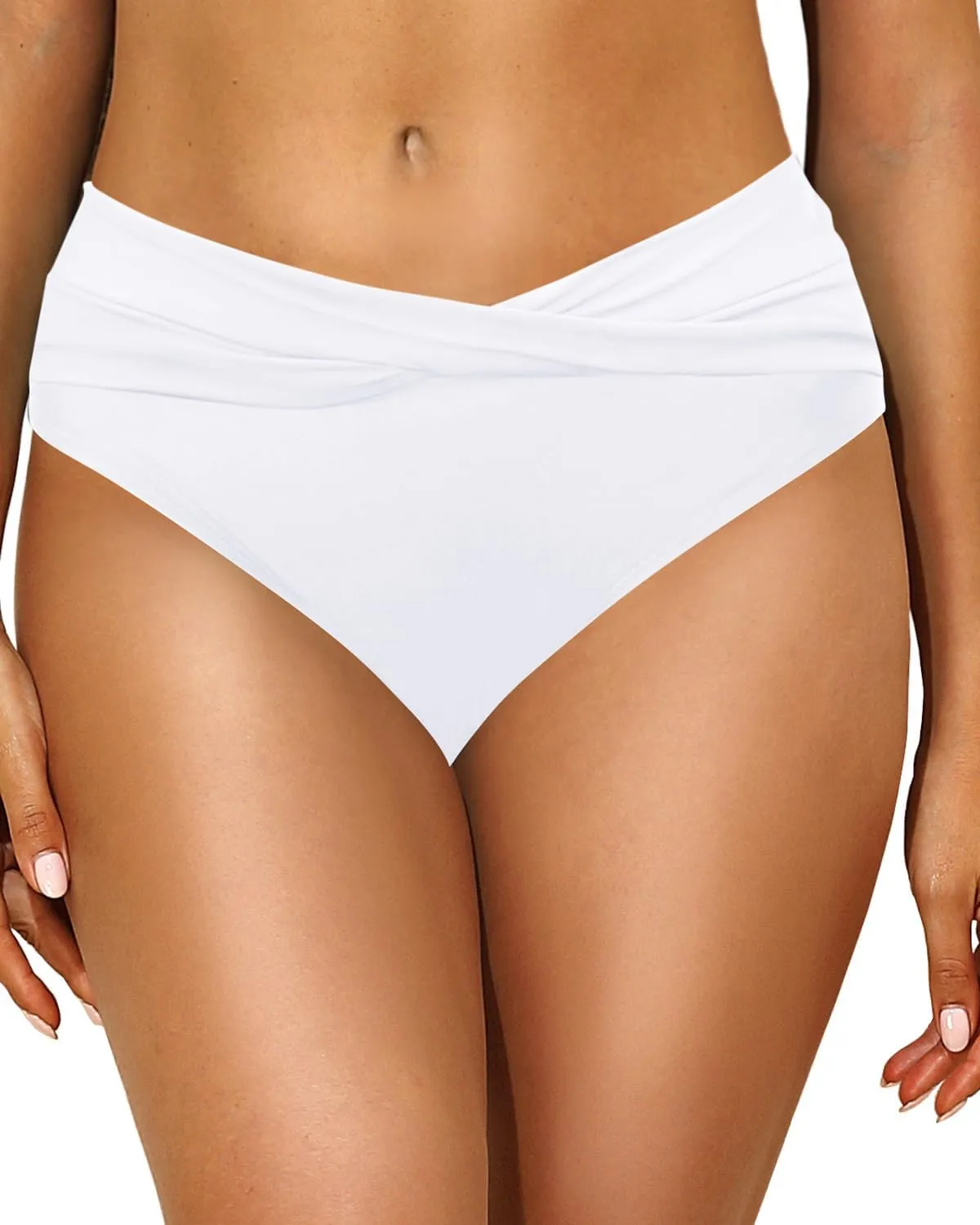 Tempt Me Women Mid Waist Bikini Bottoms - V Cut Bathing Suit Bottoms Twist Front Swimsuit Bottoms Ruched Swimwear 2025