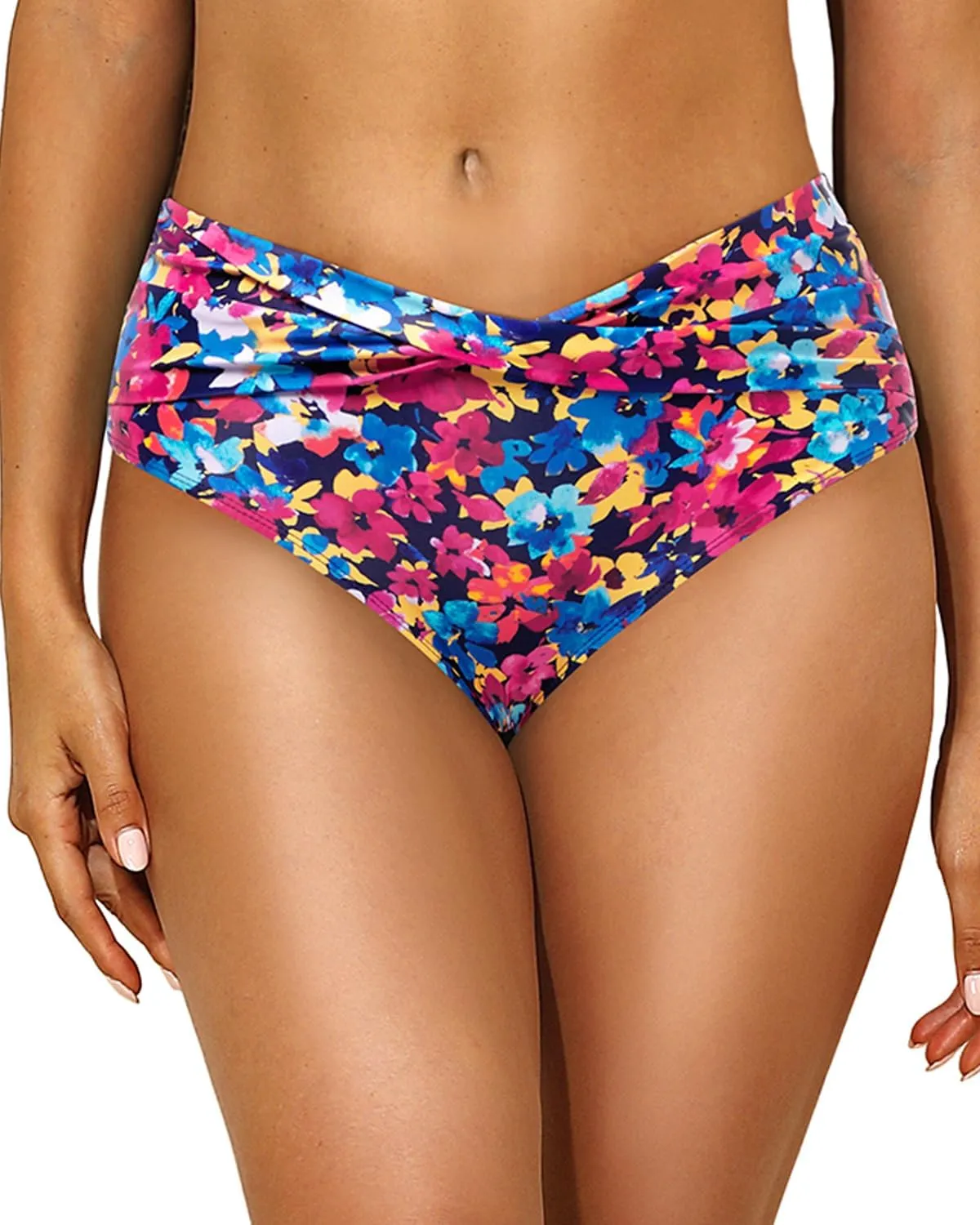 Tempt Me Women Mid Waist Bikini Bottoms - V Cut Bathing Suit Bottoms Twist Front Swimsuit Bottoms Ruched Swimwear 2025