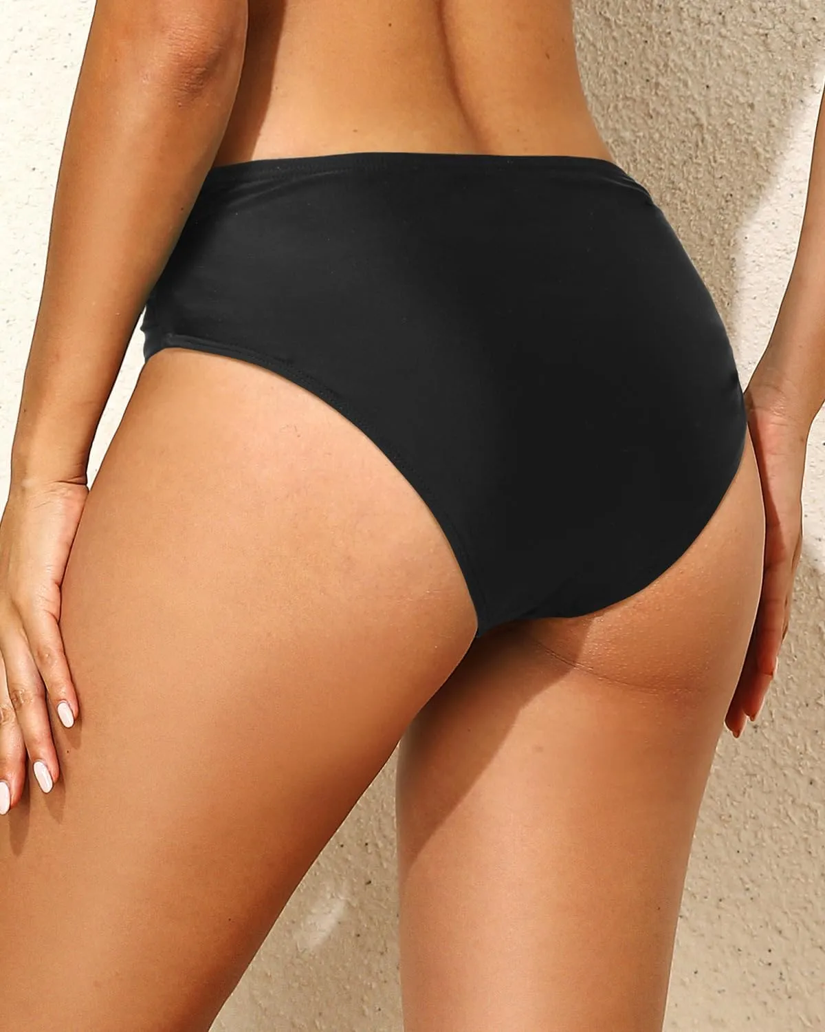 Tempt Me Women Mid Waist Bikini Bottoms - V Cut Bathing Suit Bottoms Twist Front Swimsuit Bottoms Ruched Swimwear 2025