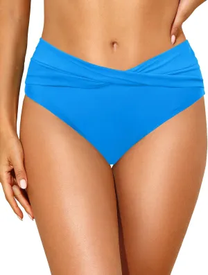 Tempt Me Women Mid Waist Bikini Bottoms - V Cut Bathing Suit Bottoms Twist Front Swimsuit Bottoms Ruched Swimwear 2025