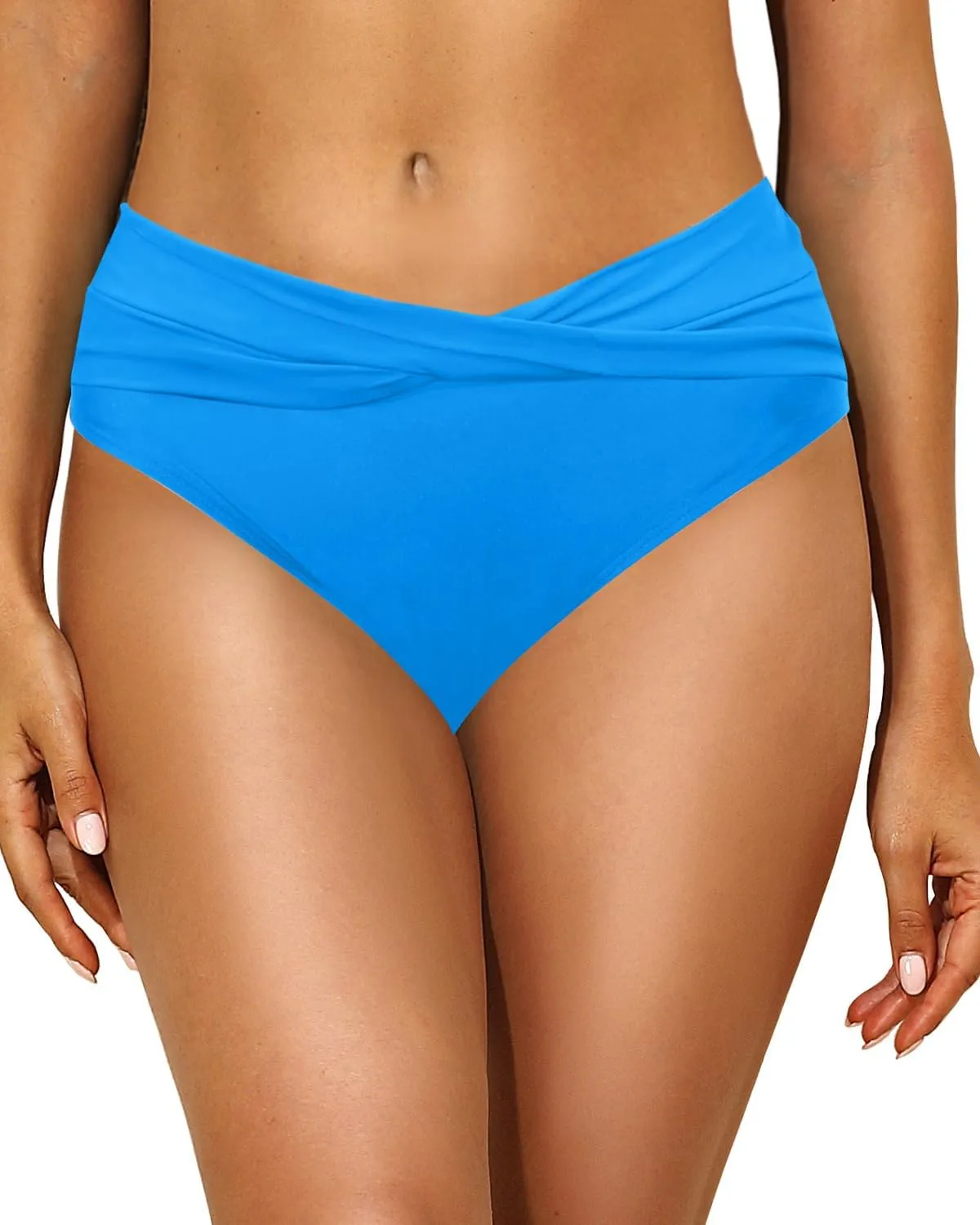 Tempt Me Women Mid Waist Bikini Bottoms - V Cut Bathing Suit Bottoms Twist Front Swimsuit Bottoms Ruched Swimwear 2025