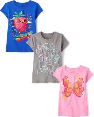 The Children's Place Girls' Assorted Everyday Short Sleeve Graphic T-Shirts, Multipack
