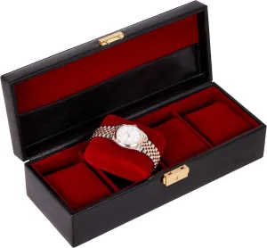 Time Resistance Leather Watch Box - 4-Slot Luxury Organizer for Men & Women, Watch Display Case (Black)